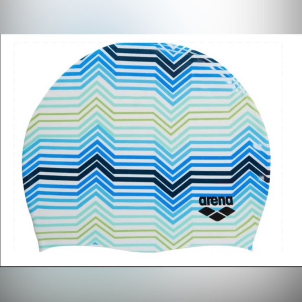 New Arena Unisex Silicone Swim Cap Print 2 Stripes Smooth, Soft, Comfortable